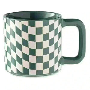 Checkered Ceramic Coffee Mug 16 oz Mainstays Green Classic Design Brand New